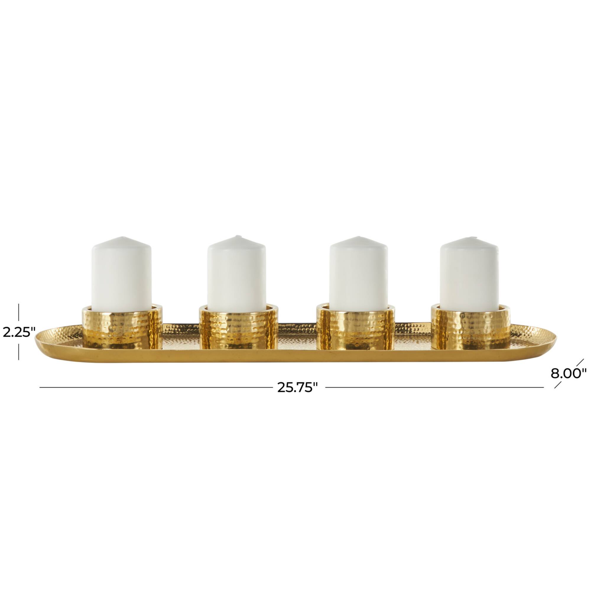 26" Stainless Steel 4 Candle Candelabra with Attached Tray